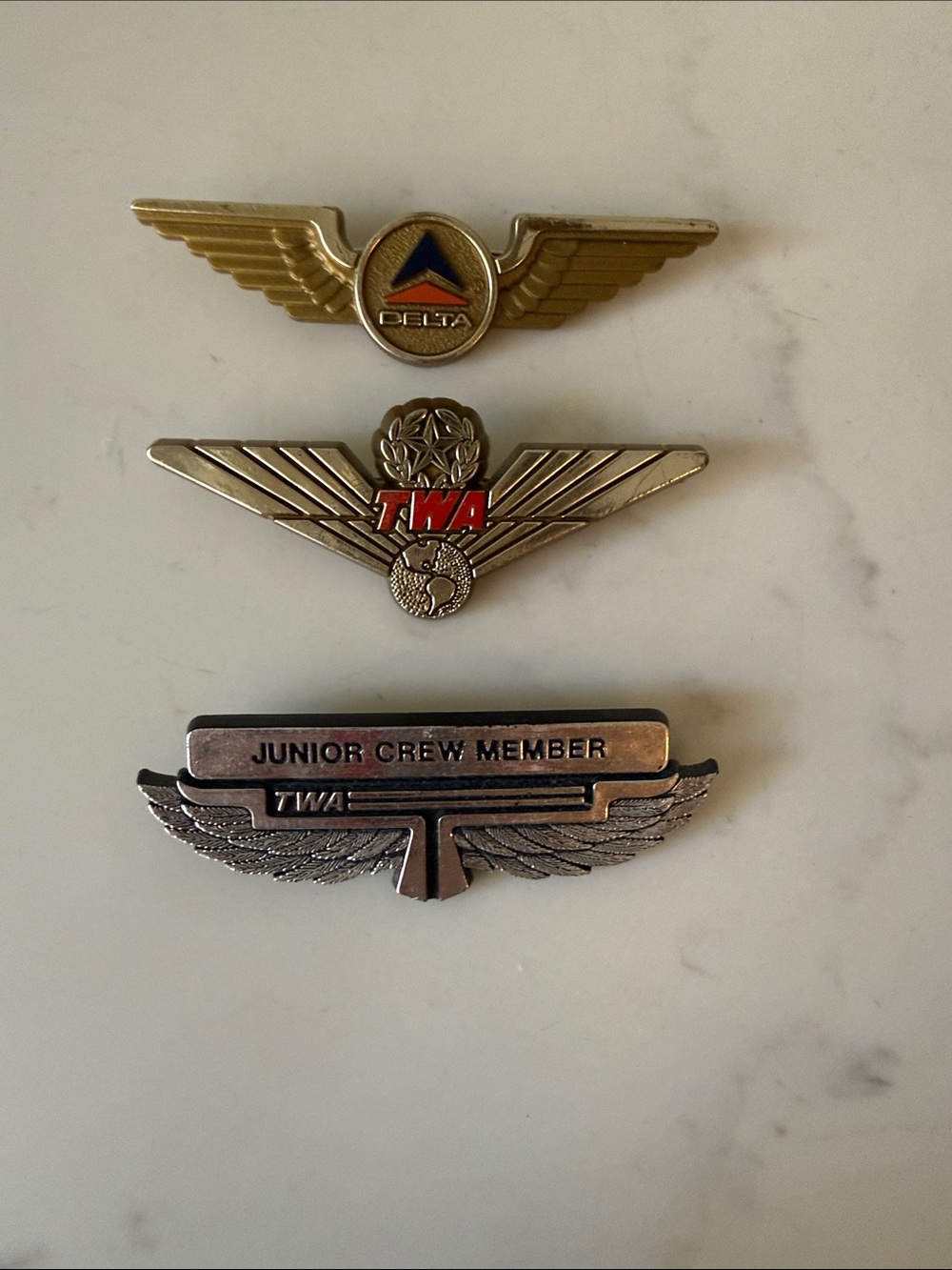 Vintage Plastic Airline Pins Set of 3 Delta and TWA